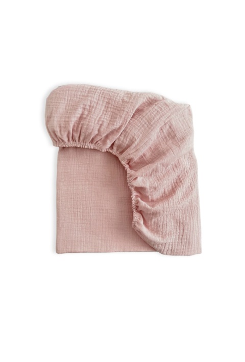 Prześcieradło muślinowe pudrowy róż / 120x60